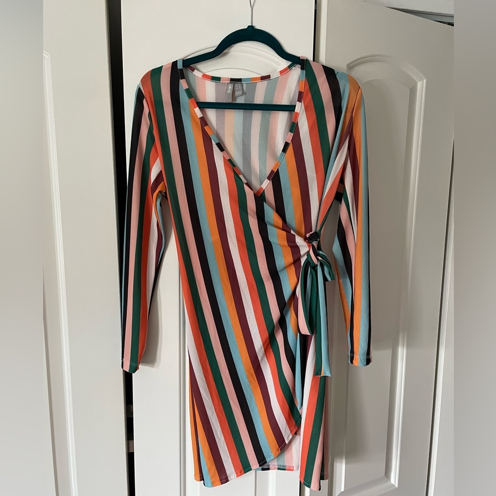 Asos Design Multi-Color 70’s Vertical Stripe Wrap… - image 1